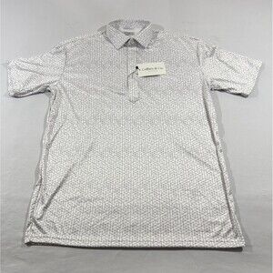 Collars & Co Dress Collar Polo Shirt Mens SS Golf White Geo Print Top Sz XL NEW